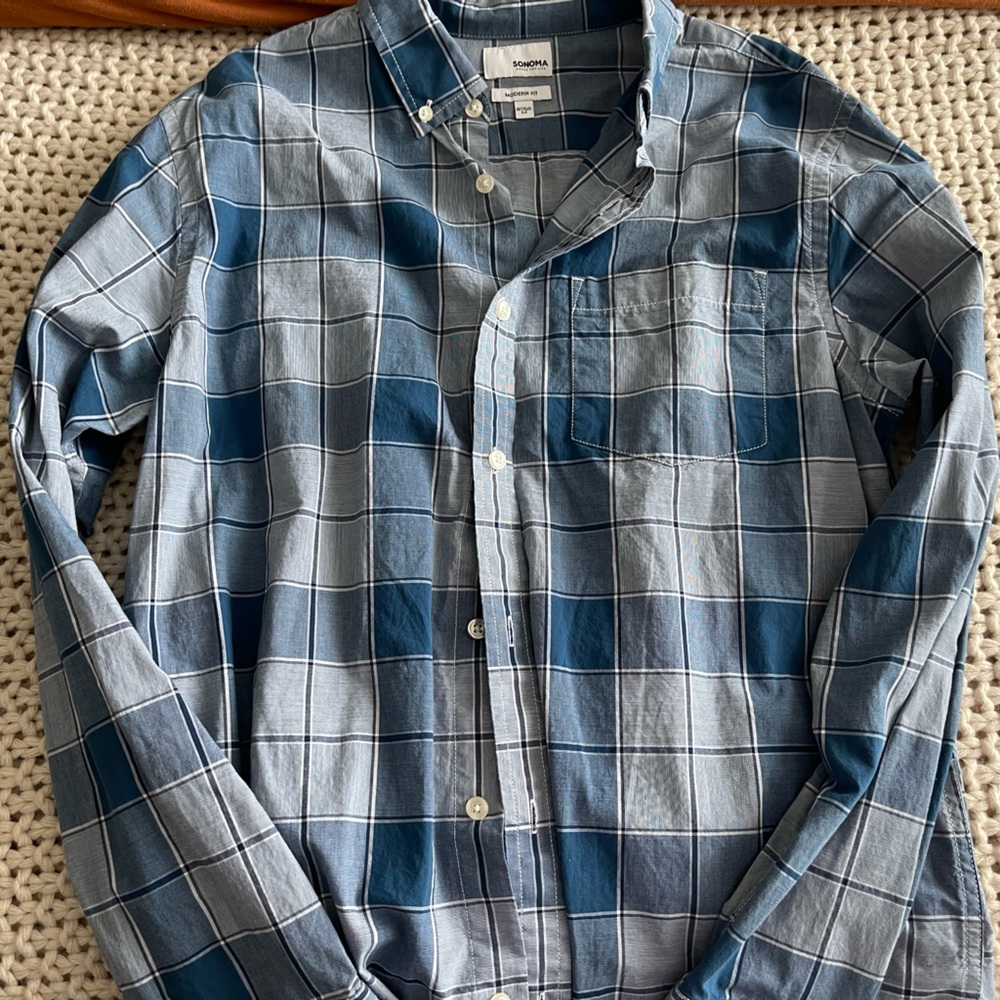 Sonoma Long Sleeve Blue Dress Shirt Flannel